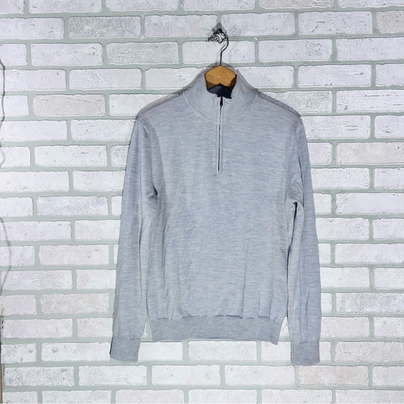 Spoke Knit Wool Slim Short Light Gray Zip-Up Sweater Size M - Picture 3 of 8